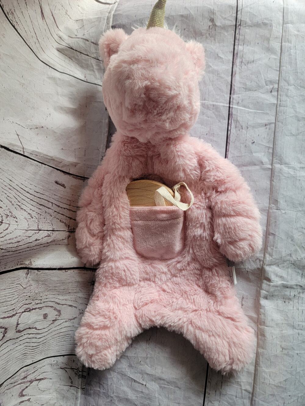 Mud Pie Baby Pink Unicorn Plush Wooden Teether Lovey Toy